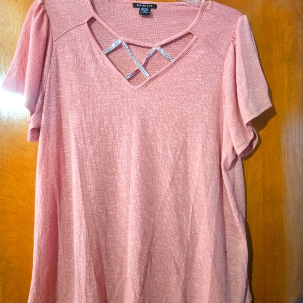 Robert Louis Pink Cut Out Short Sleeve Tee